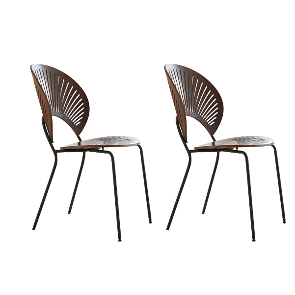 Contemporary Wooden Dining Side Chair with Metal Legs and Open Back