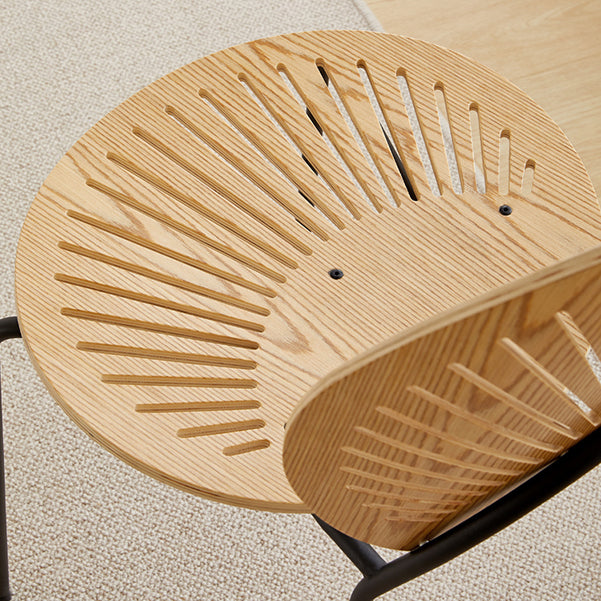 Contemporary Wooden Dining Side Chair with Metal Legs and Open Back