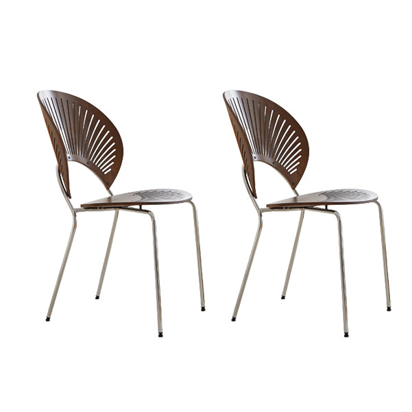 Contemporary Wooden Dining Side Chair with Metal Legs and Open Back