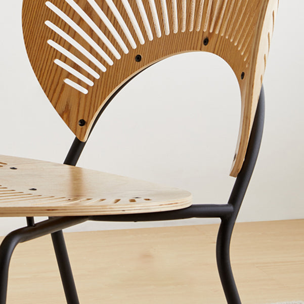 Contemporary Wooden Dining Side Chair with Metal Legs and Open Back