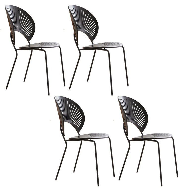 Contemporary Wooden Dining Side Chair with Metal Legs and Open Back