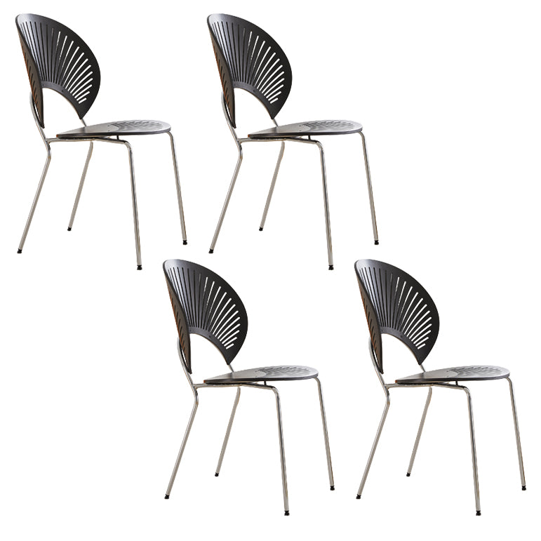 Contemporary Wooden Dining Side Chair with Metal Legs and Open Back