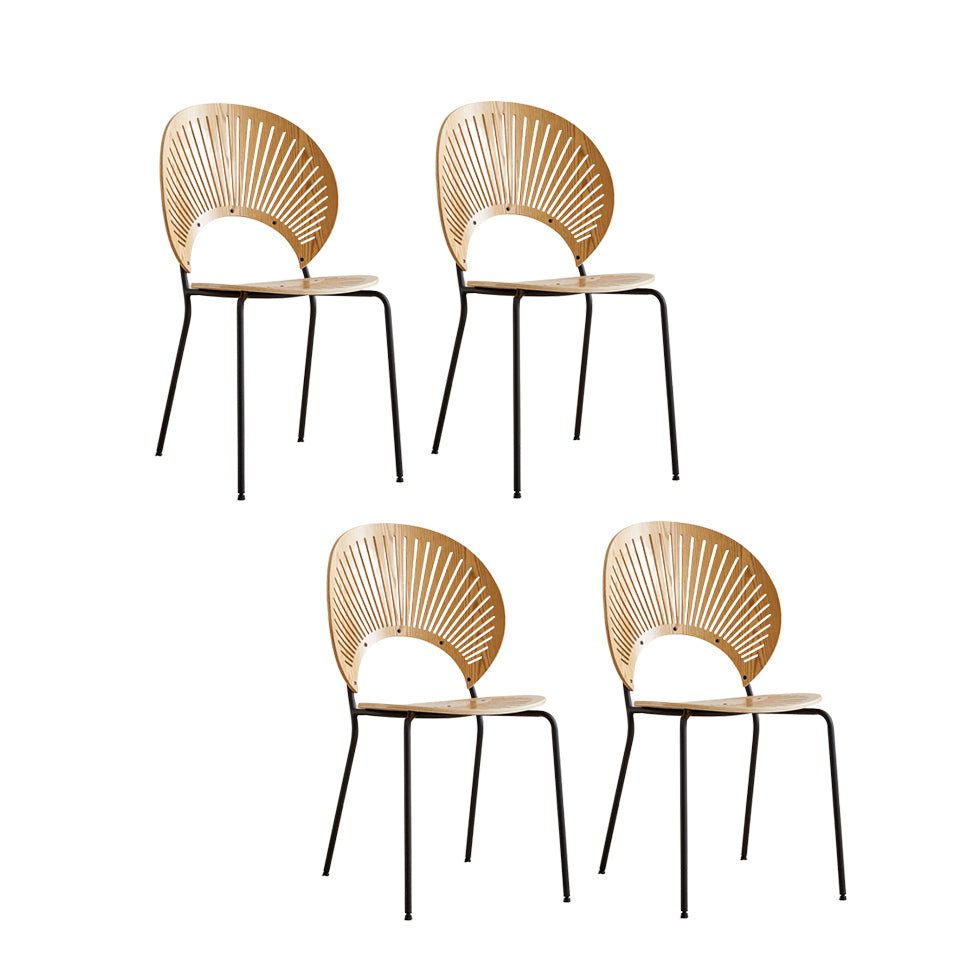 Contemporary Wooden Dining Side Chair with Metal Legs and Open Back