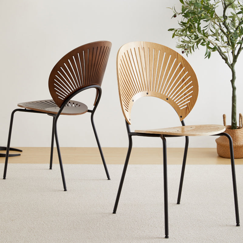 Contemporary Wooden Dining Side Chair with Metal Legs and Open Back