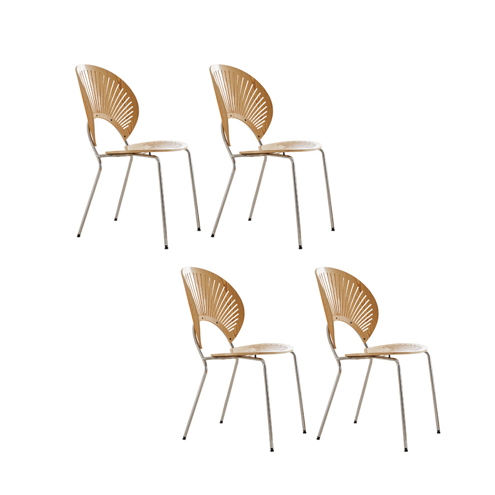 Contemporary Wooden Dining Side Chair with Metal Legs and Open Back