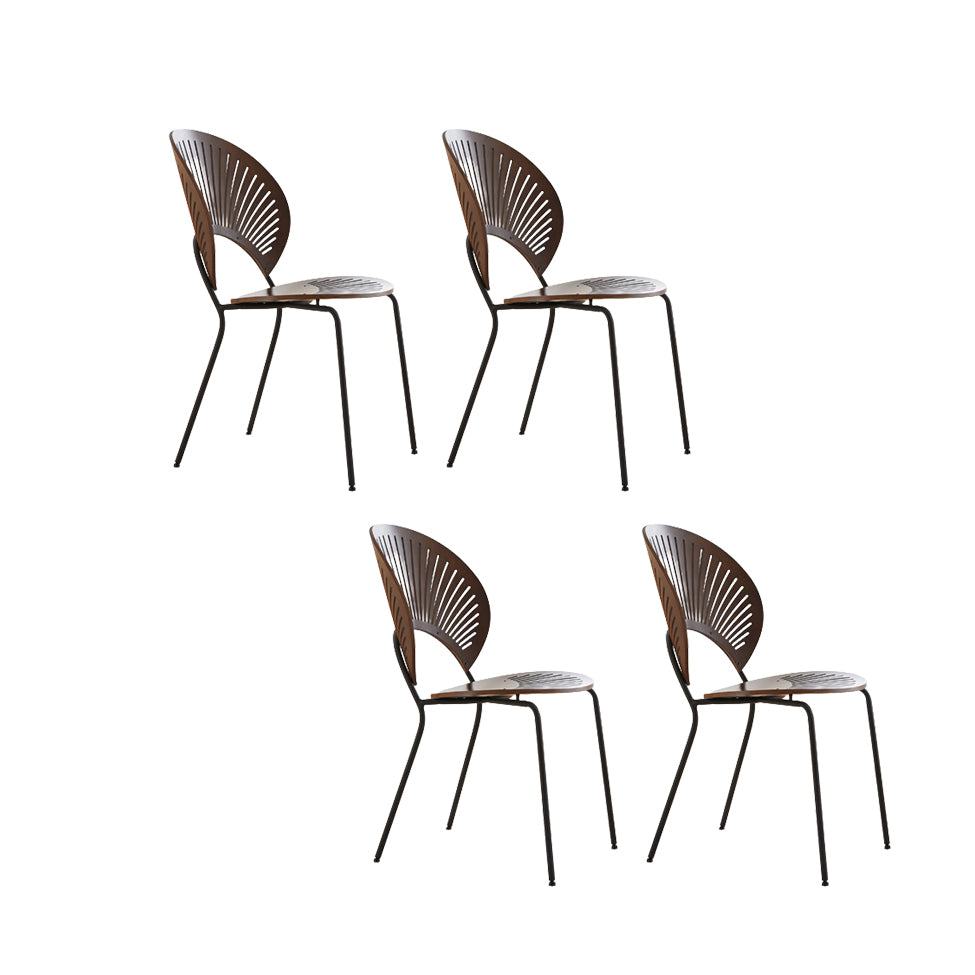 Contemporary Wooden Dining Side Chair with Metal Legs and Open Back
