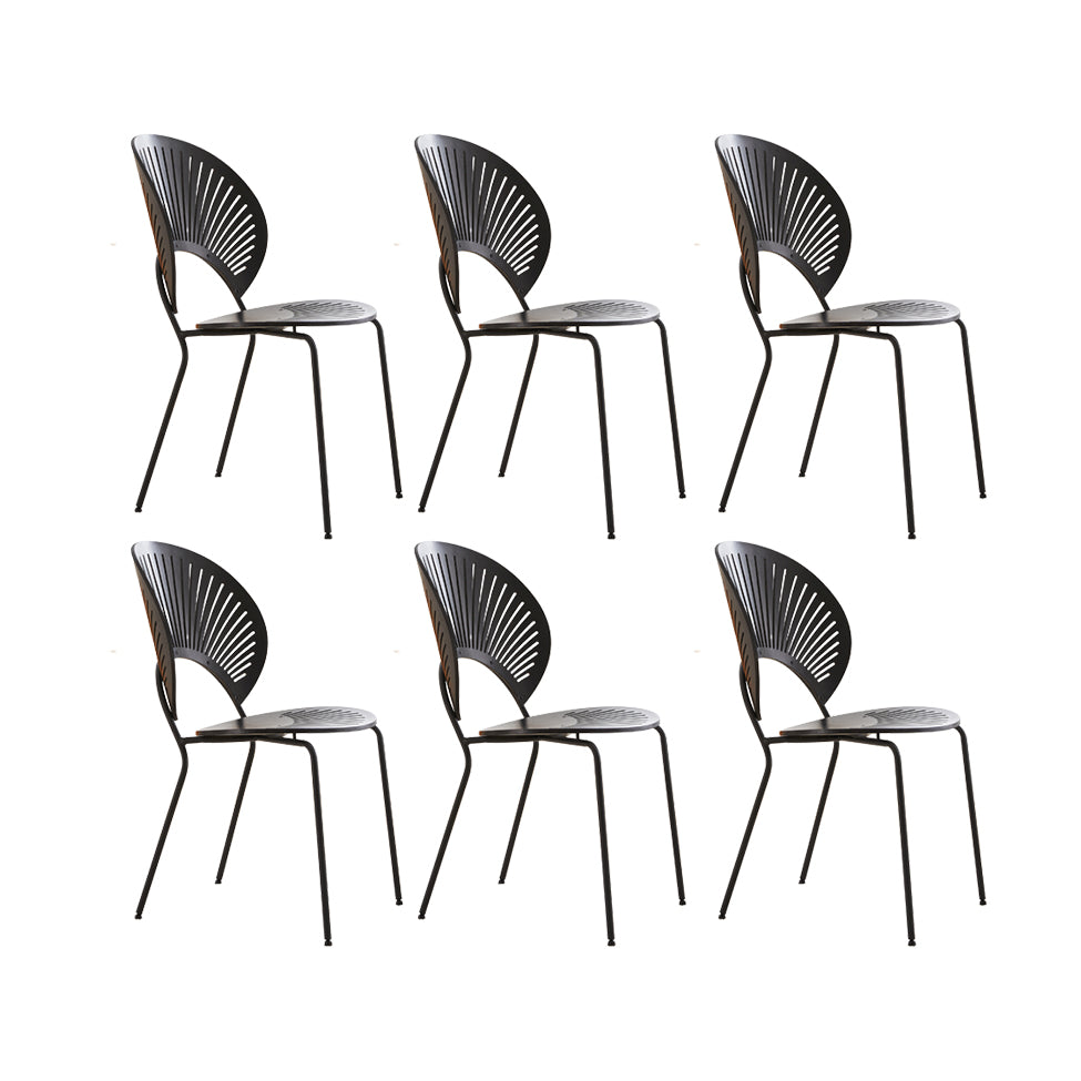 Contemporary Wooden Dining Side Chair with Metal Legs and Open Back