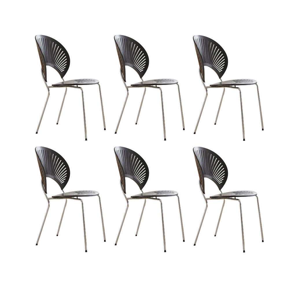 Contemporary Wooden Dining Side Chair with Metal Legs and Open Back