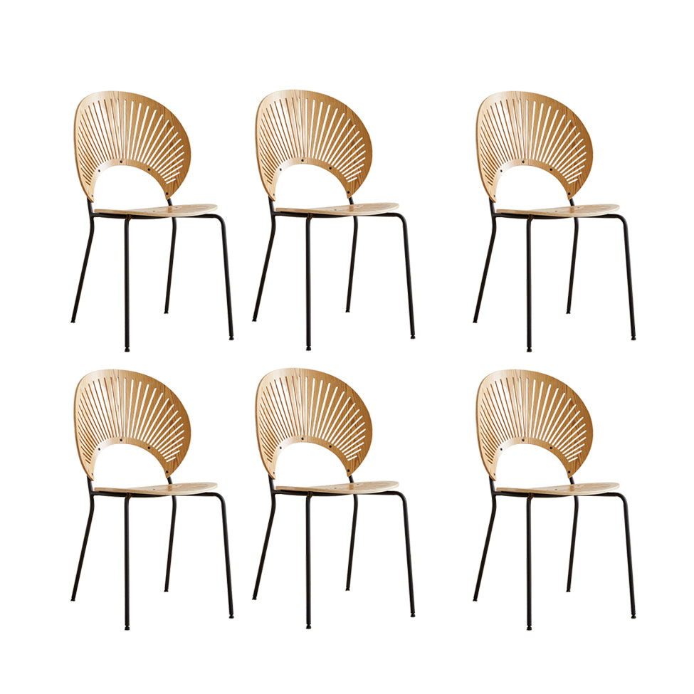 Contemporary Wooden Dining Side Chair with Metal Legs and Open Back