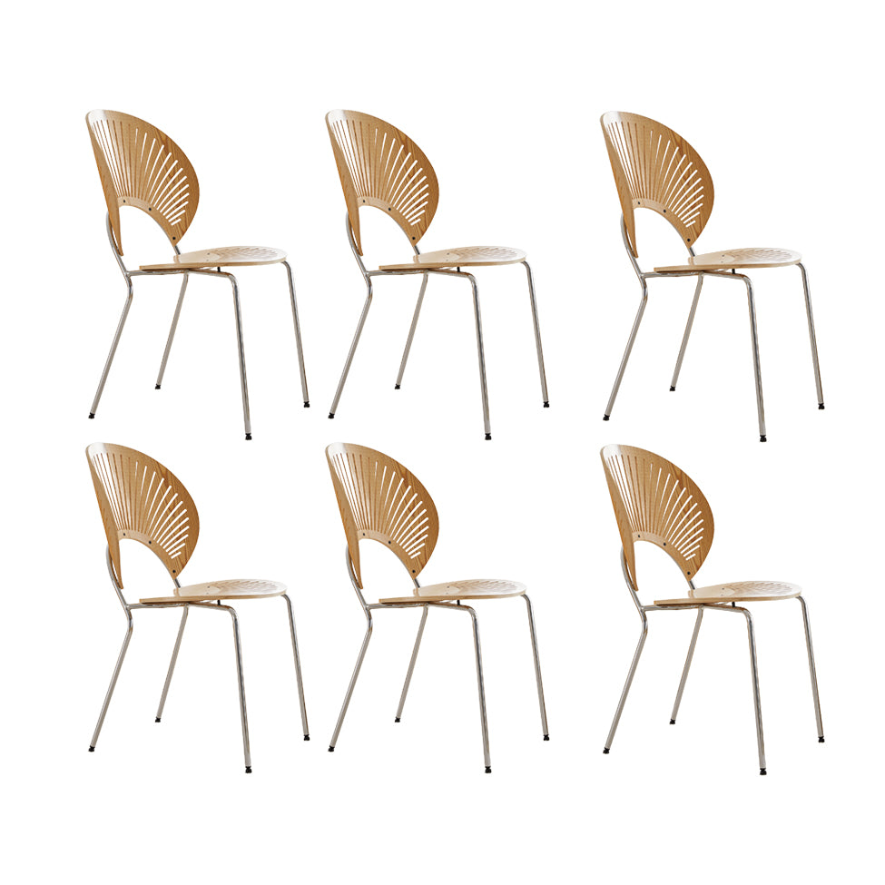 Contemporary Wooden Dining Side Chair with Metal Legs and Open Back