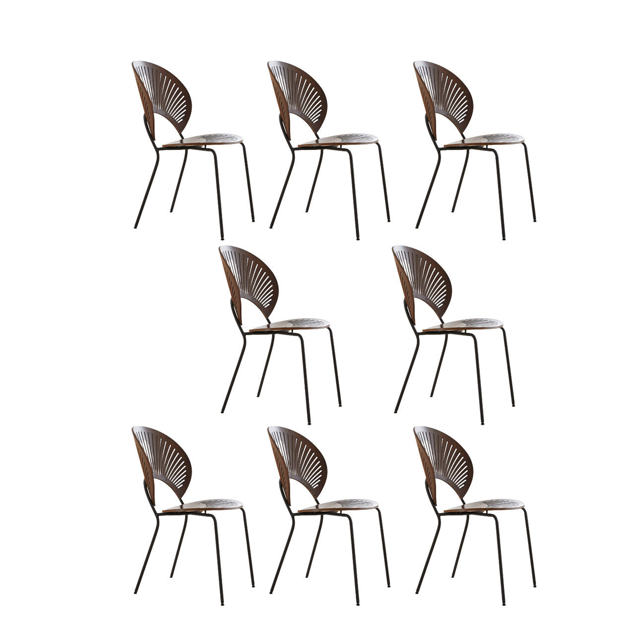 Contemporary Wooden Dining Side Chair with Metal Legs and Open Back