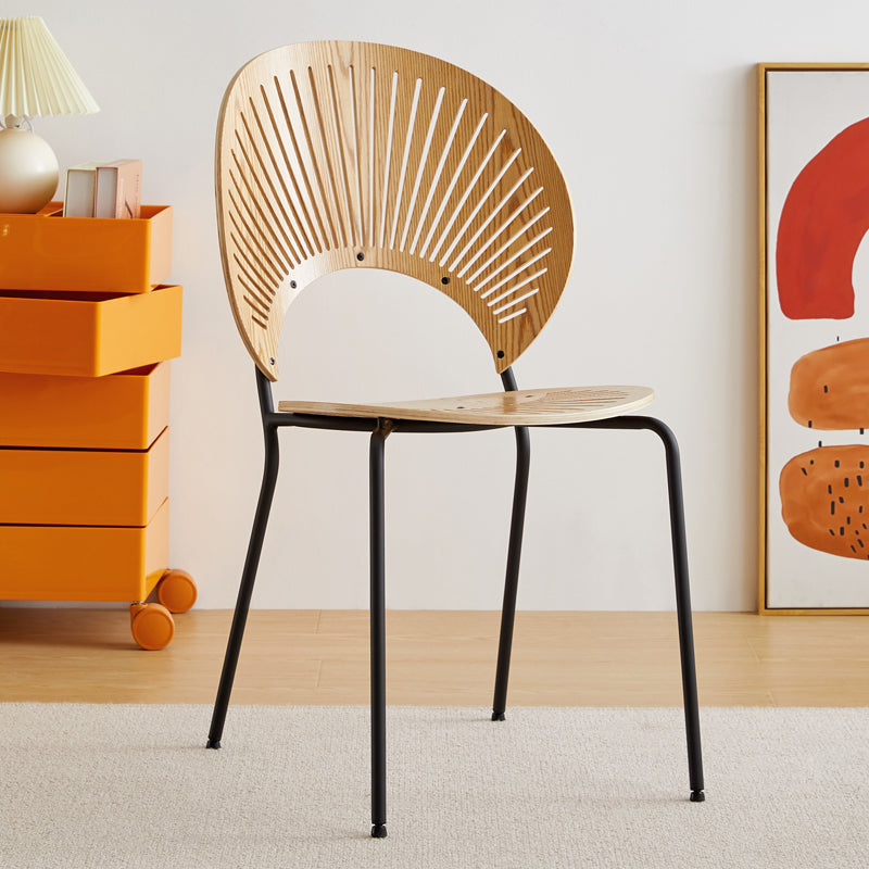 Contemporary Wooden Dining Side Chair with Metal Legs and Open Back