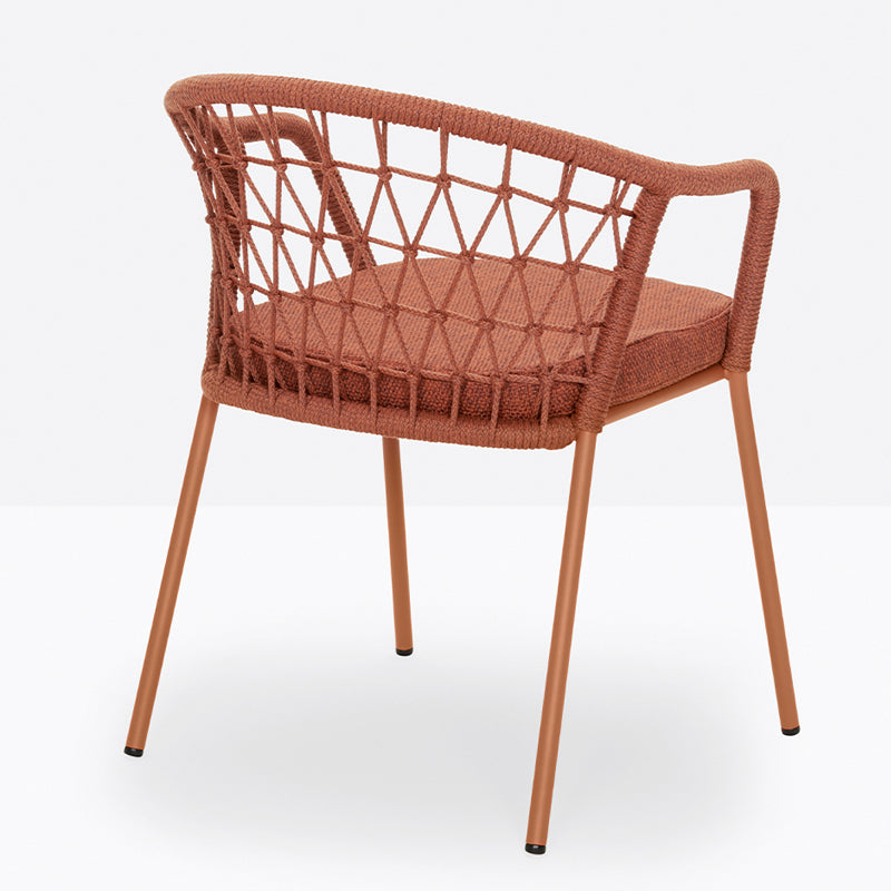 Contemporary Metal Base Dining Armchair with Fabric Open Back