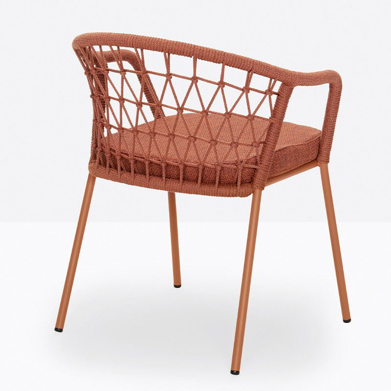 Contemporary Metal Base Dining Armchair with Fabric Open Back