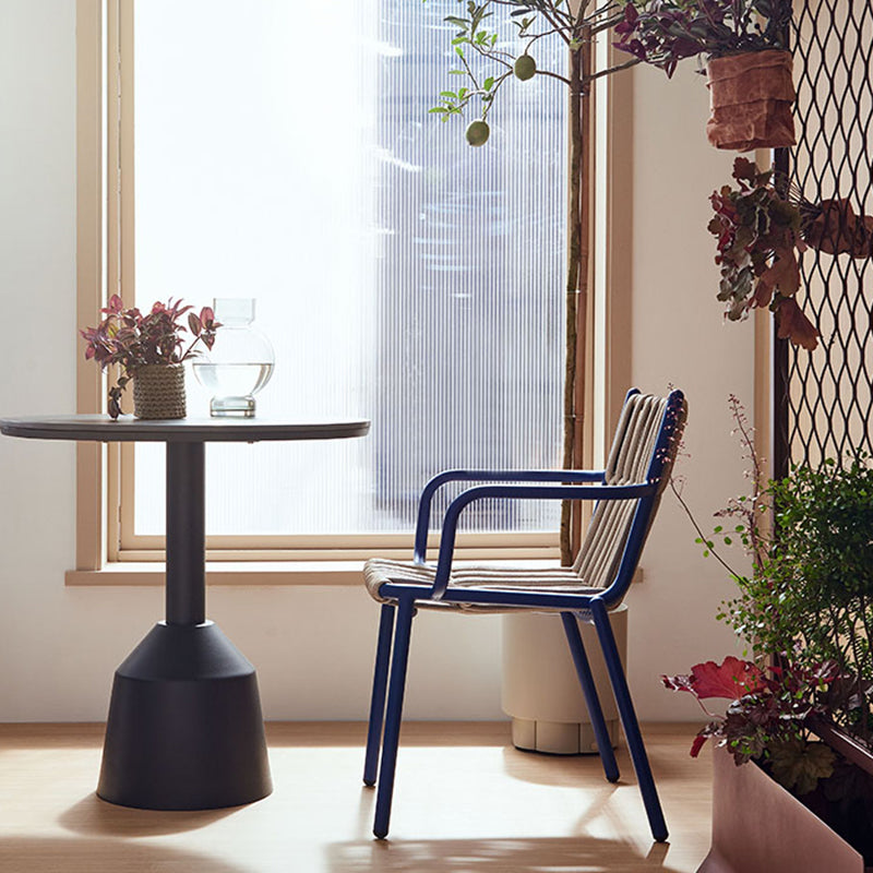 Contemporary Dining Armchair with Fabric Back and Metal Legs