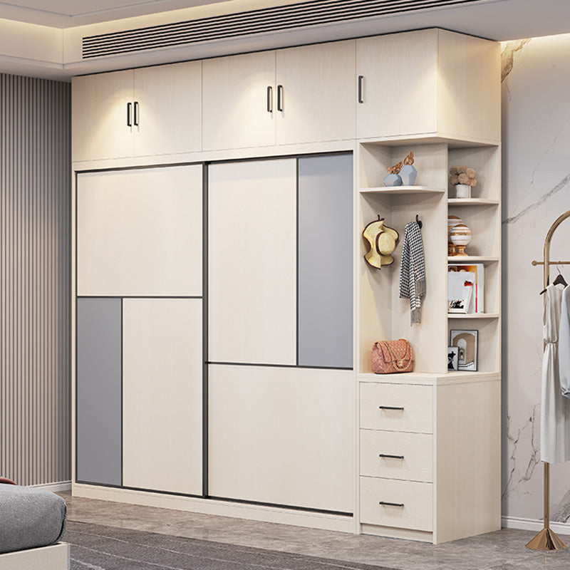 Coastal Style Wardrobe Cabinet Wooden Sliding Door Storage Cabinet