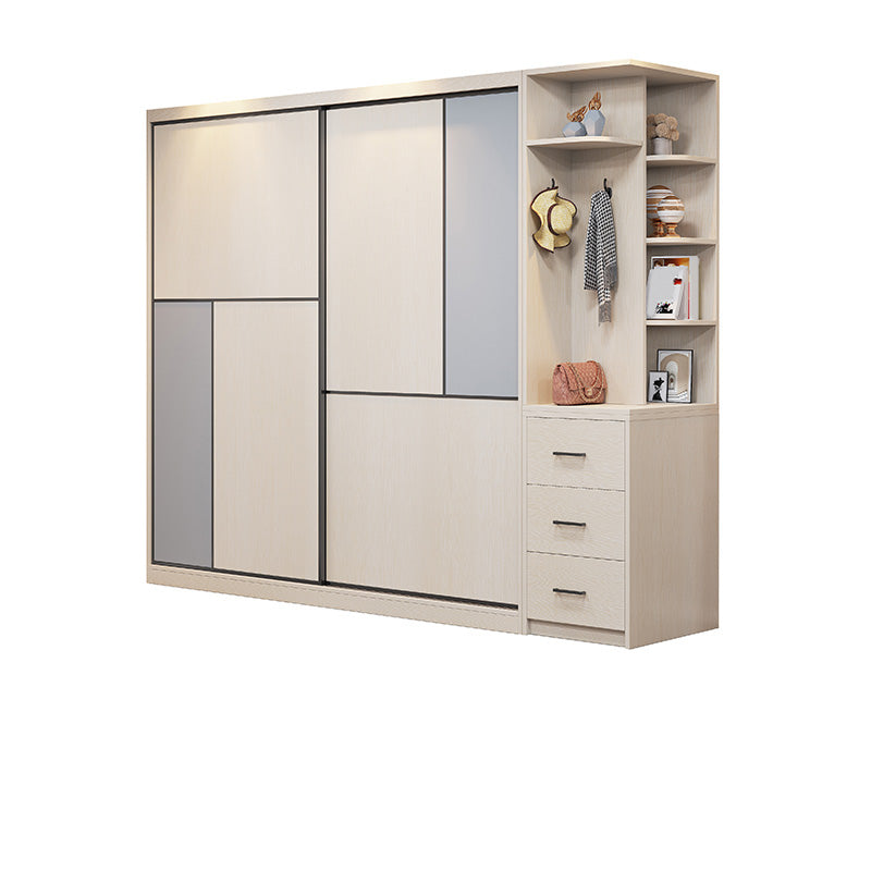 Coastal Style Wardrobe Cabinet Wooden Sliding Door Storage Cabinet