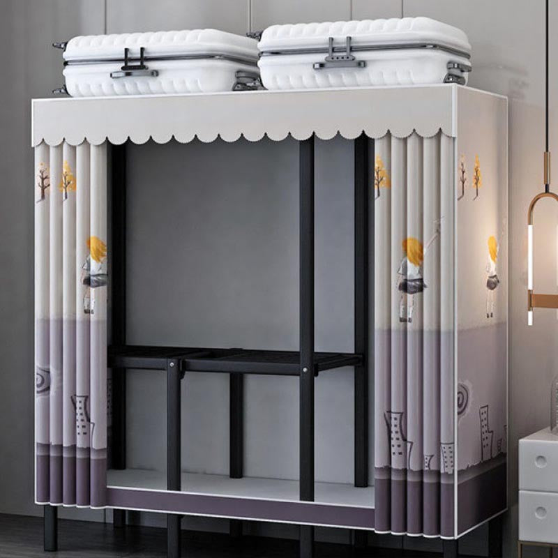 Metal and Fabric Wardrobe Industrial Style Bedroom Rectangular Wardrobe Closet