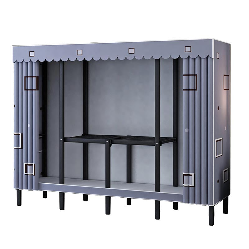 Metal and Fabric Wardrobe Industrial Style Bedroom Rectangular Wardrobe Closet