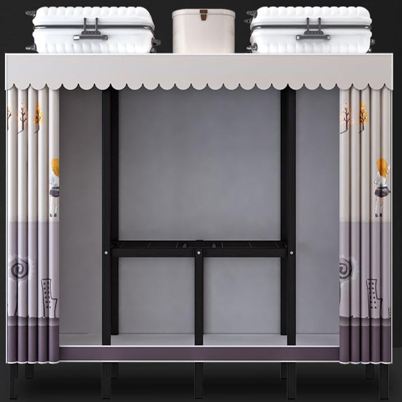 Metal and Fabric Wardrobe Industrial Style Bedroom Rectangular Wardrobe Closet