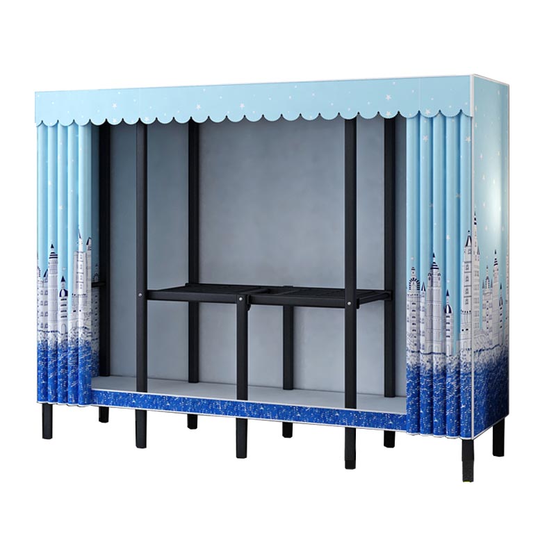 Metal and Fabric Wardrobe Industrial Style Bedroom Rectangular Wardrobe Closet