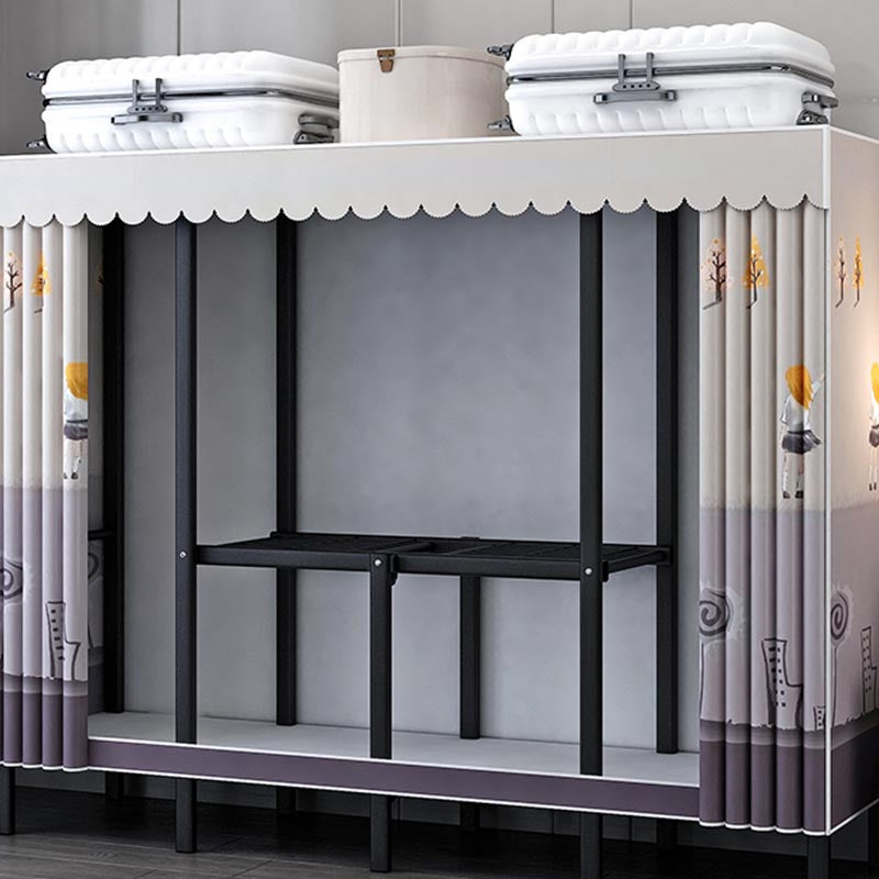 Metal and Fabric Wardrobe Industrial Style Bedroom Rectangular Wardrobe Closet