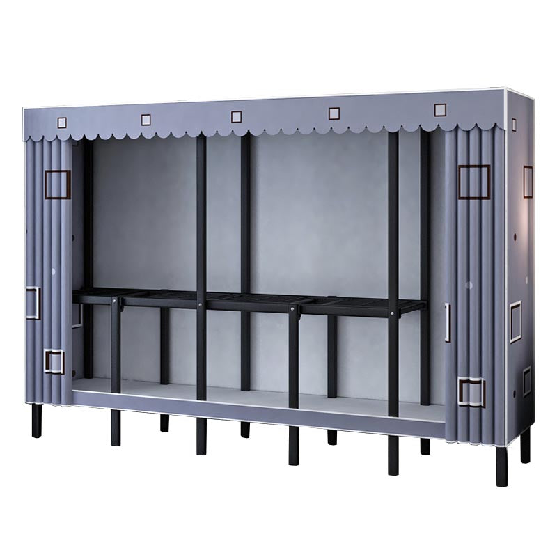 Metal and Fabric Wardrobe Industrial Style Bedroom Rectangular Wardrobe Closet