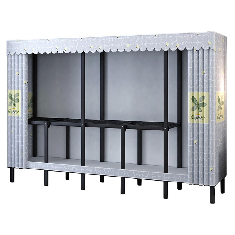 Metal and Fabric Wardrobe Industrial Style Bedroom Rectangular Wardrobe Closet