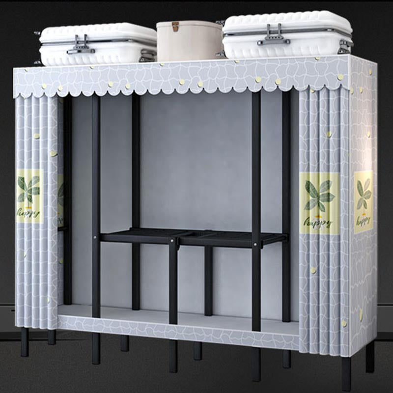 Metal and Fabric Wardrobe Industrial Style Bedroom Rectangular Wardrobe Closet