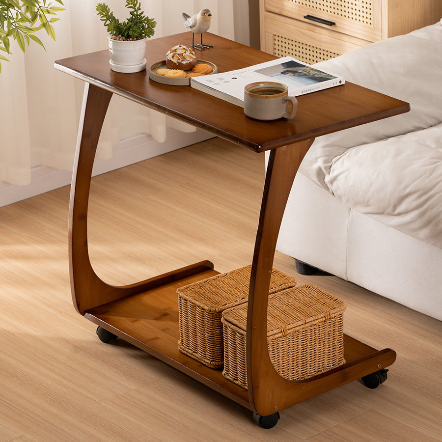 Modern Brown Side Table Rectangular C Table with Shelf for Living Room