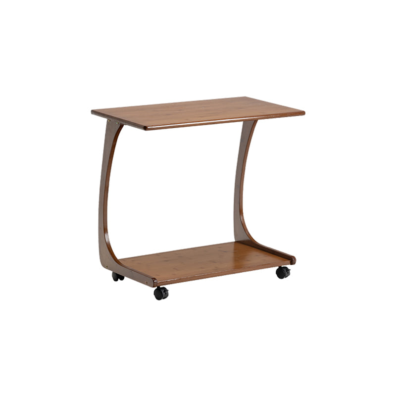Modern Brown Side Table Rectangular C Table with Shelf for Living Room
