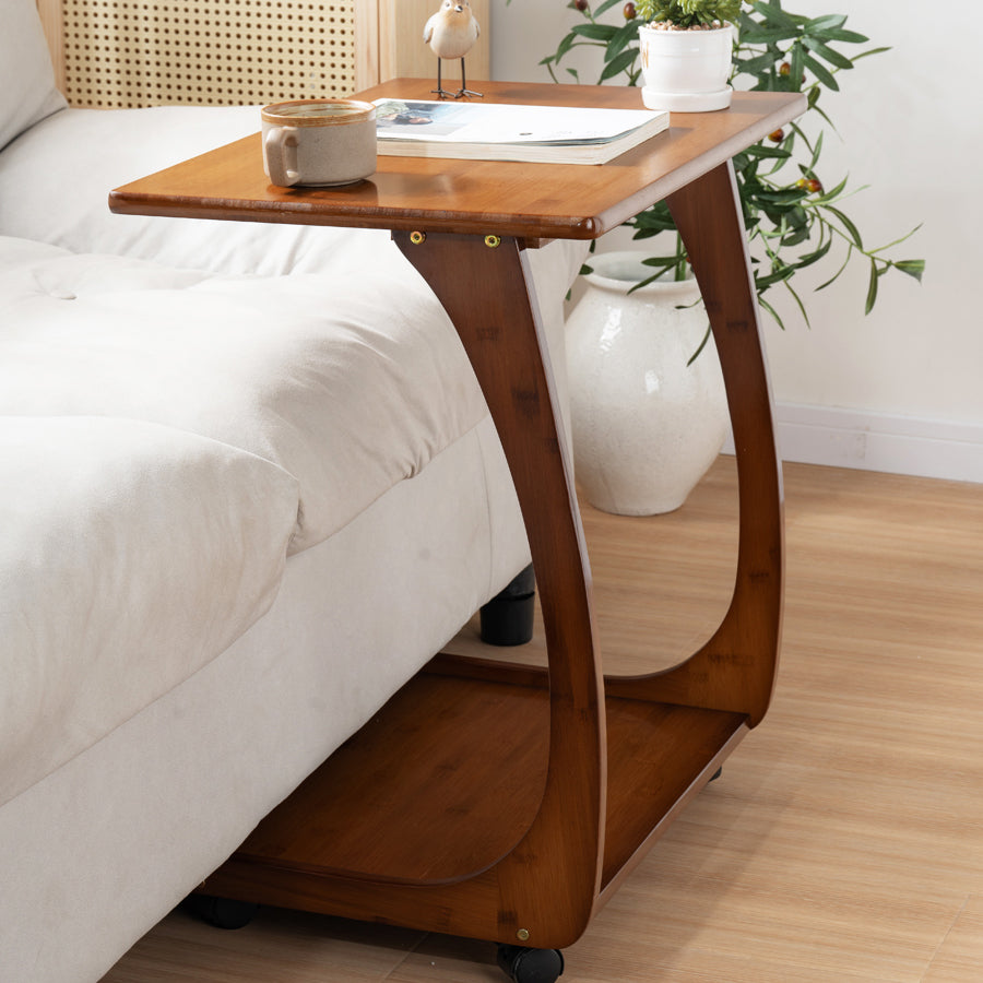 Modern Brown Side Table Rectangular C Table with Shelf for Living Room