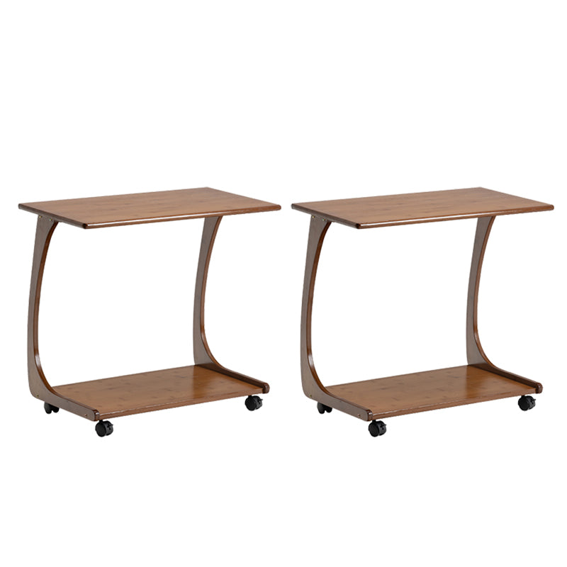 Modern Brown Side Table Rectangular C Table with Shelf for Living Room