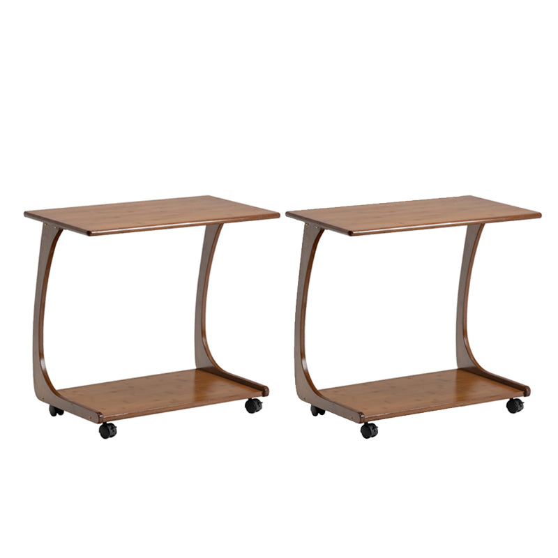 Modern Brown Side Table Rectangular C Table with Shelf for Living Room