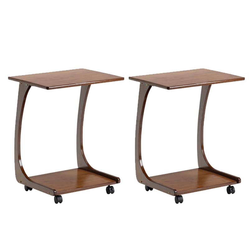 Modern Brown Side Table Rectangular C Table with Shelf for Living Room
