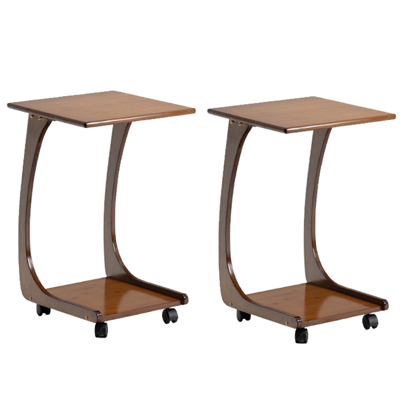 Modern Brown Side Table Rectangular C Table with Shelf for Living Room