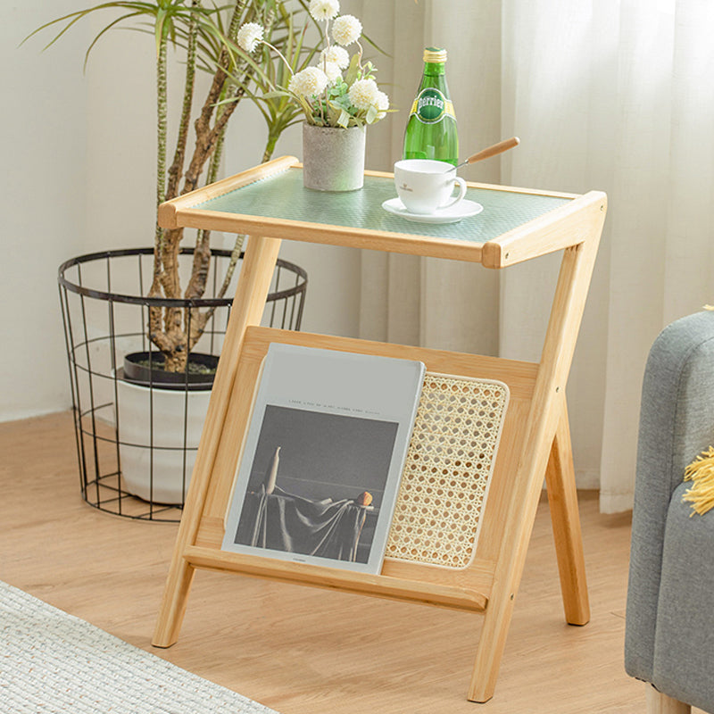 19.7" W Cross Legs End Table Rectangular Glass Side Table for Living Room