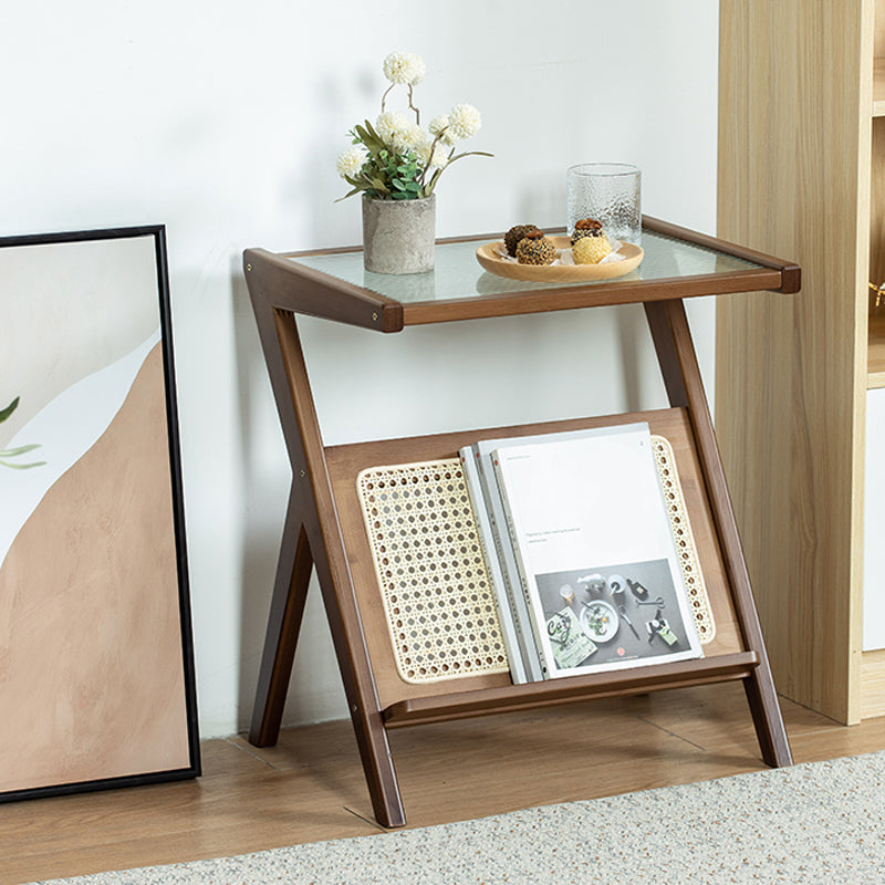 19.7" W Cross Legs End Table Rectangular Glass Side Table for Living Room