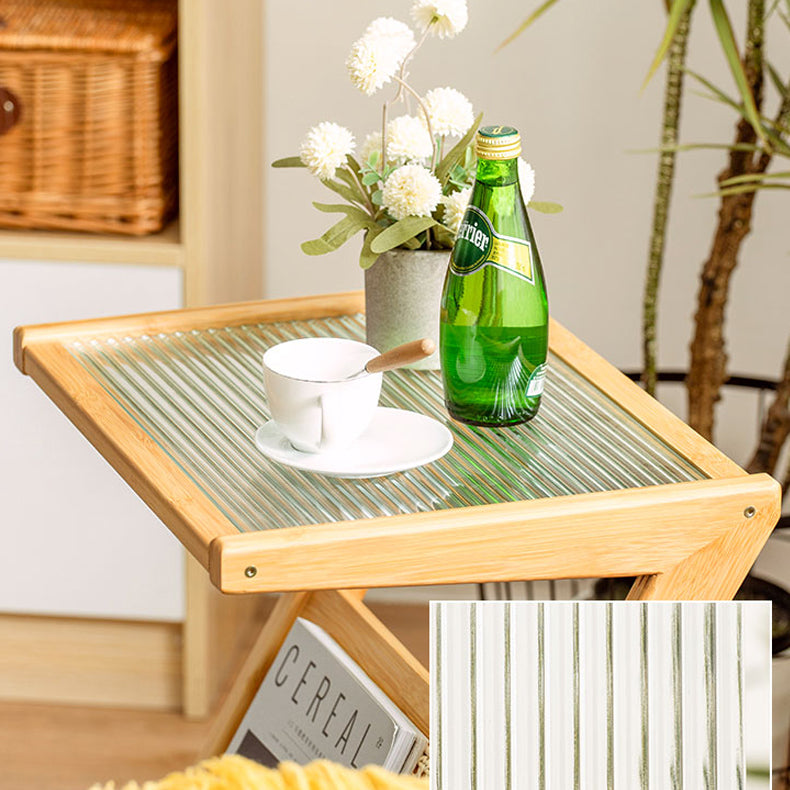 19.7" W Cross Legs End Table Rectangular Glass Side Table for Living Room