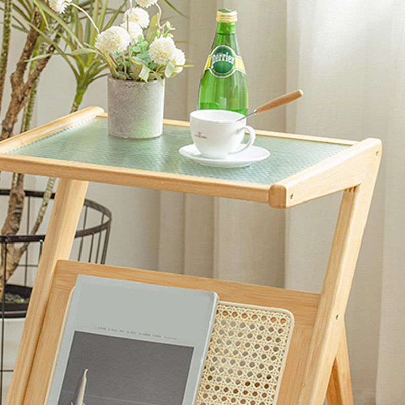 19.7" W Cross Legs End Table Rectangular Glass Side Table for Living Room