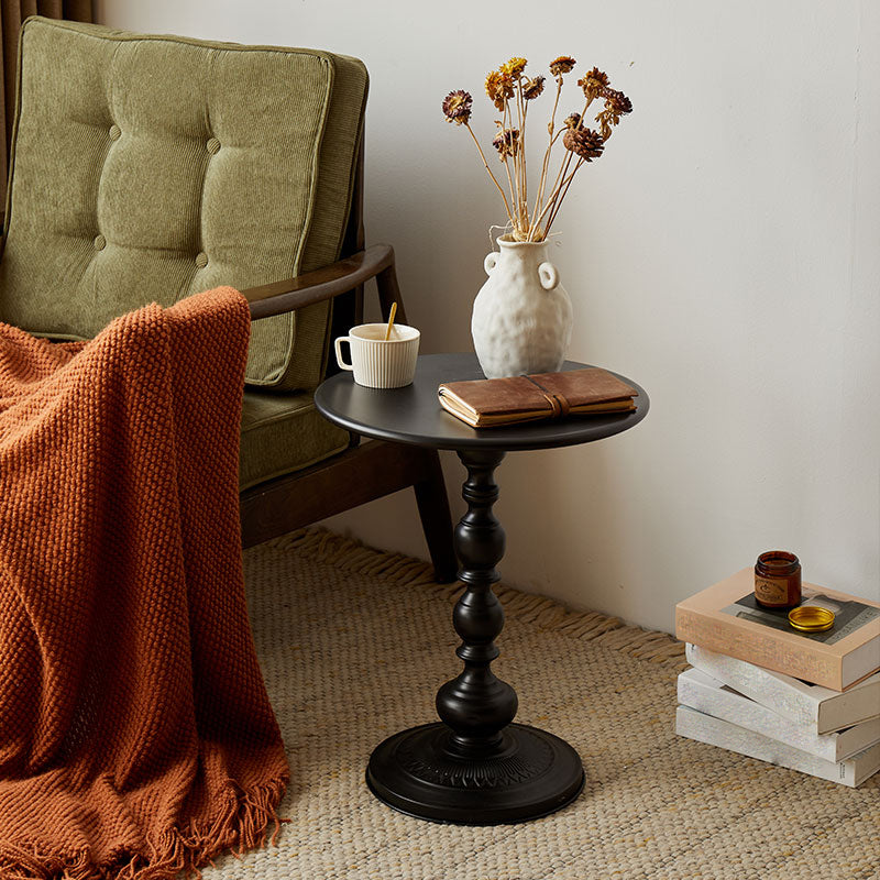 20.5" Tall Metal Pedestal End Table Round Accent Side Table in Black/White