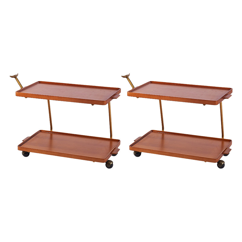 Cherry Wooden Storage End Table Rectangular 2-Tier Side Table with Casters