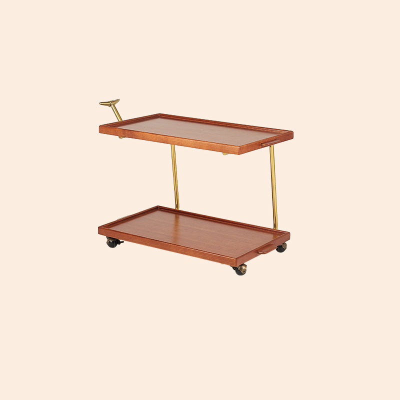 Cherry Wooden Storage End Table Rectangular 2-Tier Side Table with Casters