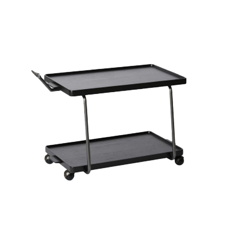 Cherry Wooden Storage End Table Rectangular 2-Tier Side Table with Casters