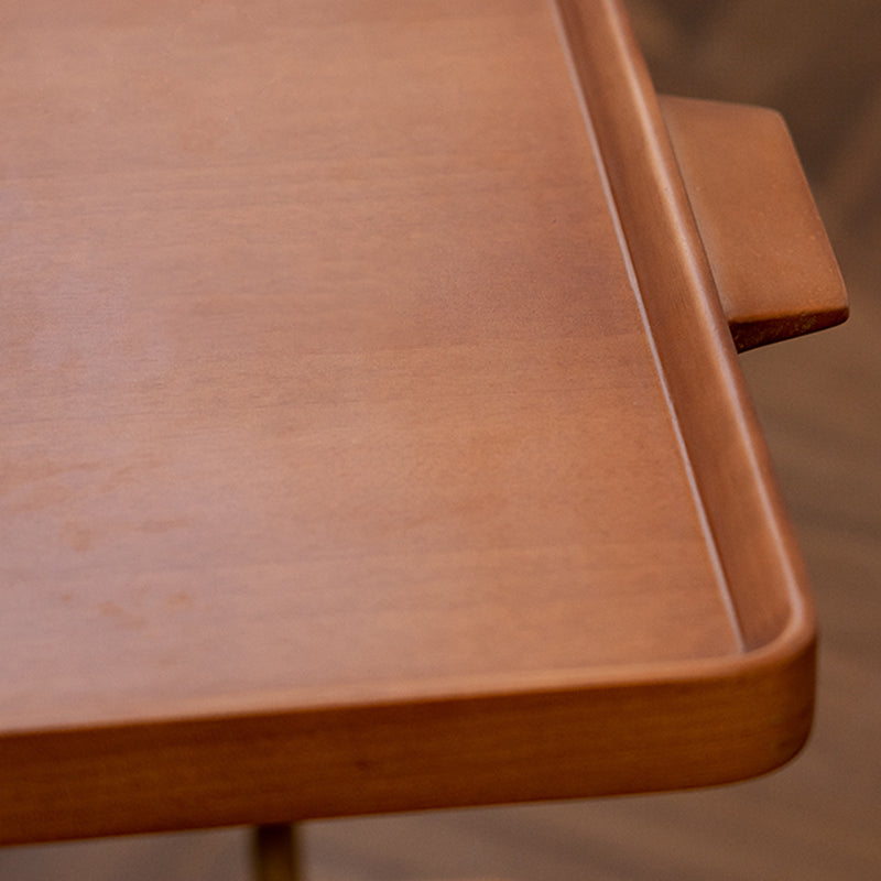 Cherry Wooden Storage End Table Rectangular 2-Tier Side Table with Casters