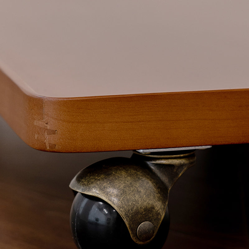 Cherry Wooden Storage End Table Rectangular 2-Tier Side Table with Casters