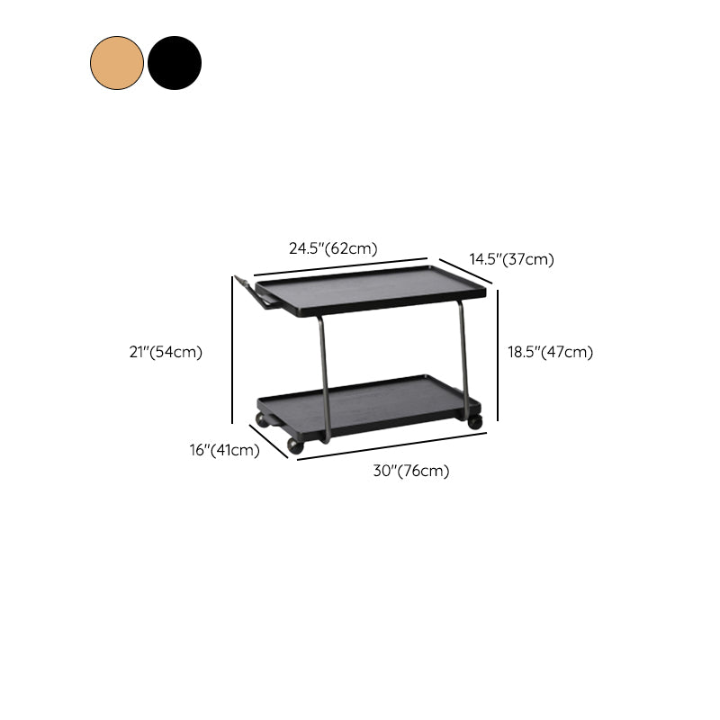 Cherry Wooden Storage End Table Rectangular 2-Tier Side Table with Casters