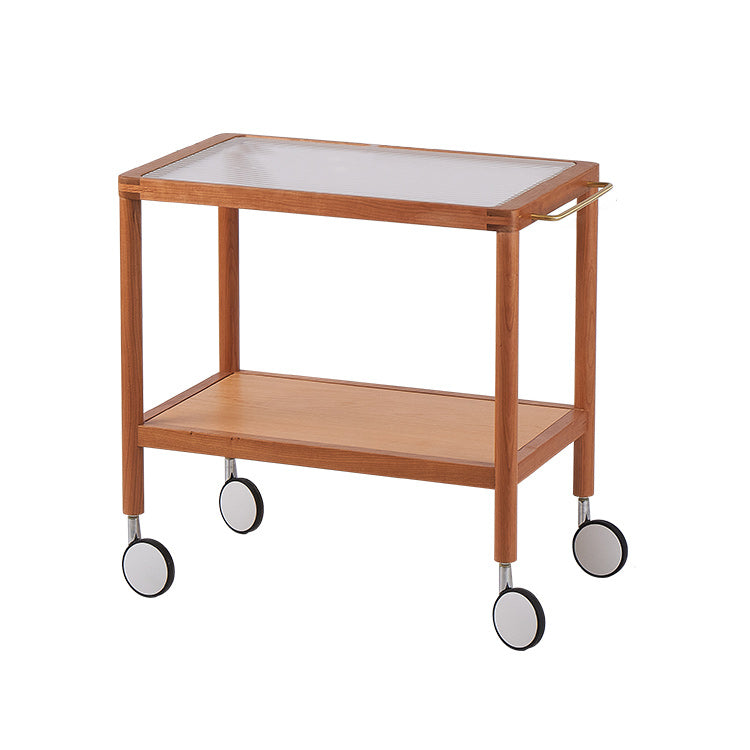 25.2" Wide Rectangular Glass End Slide Table Brown Cherry Side Table with Storage