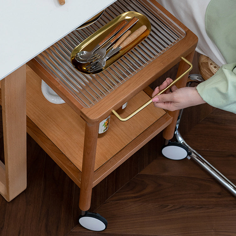 25.2" Wide Rectangular Glass End Slide Table Brown Cherry Side Table with Storage