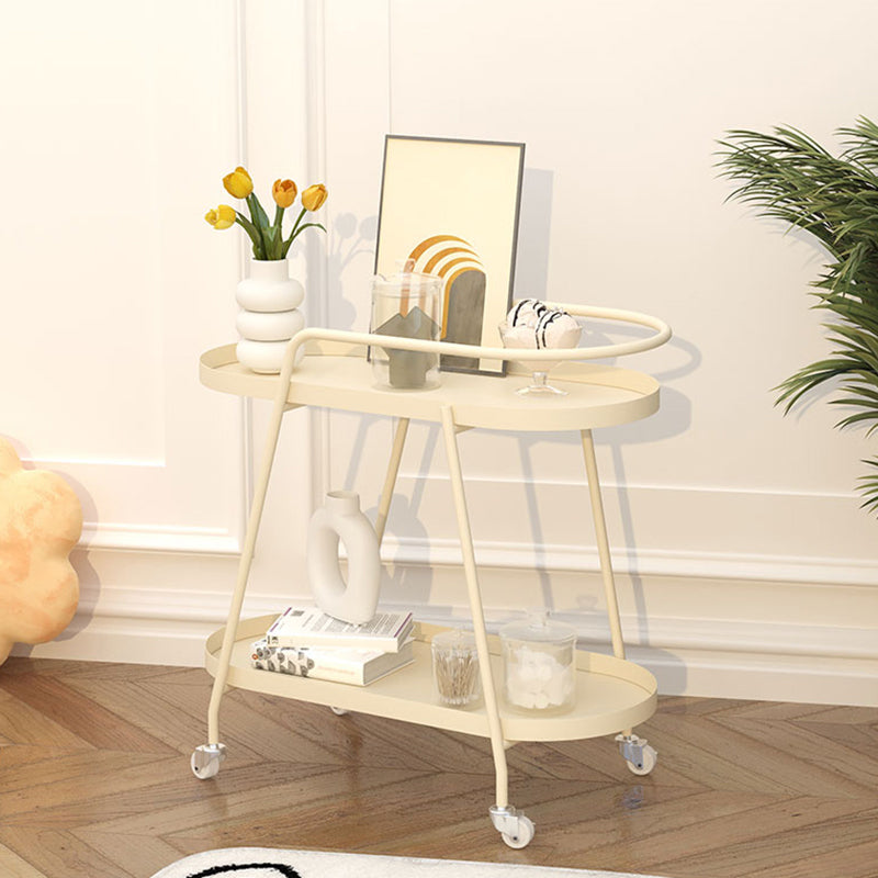 2-Tier Metal Side Table with Casters 22.8" Tall Tray Top End Table